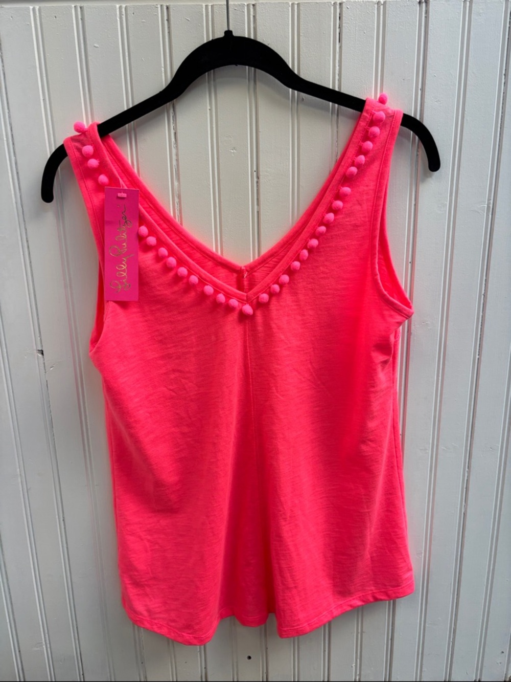 Lilly Pulitzer Neon Pink Pom-Pom V-Neck Tank Size Small NWT